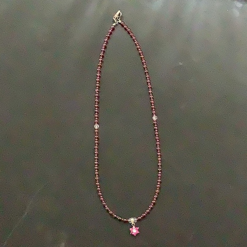 Elegant Red Beaded Necklace with Flower Pendant